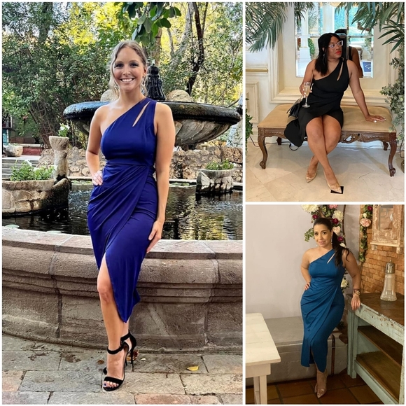 NWT Prettygarden Black One Shoulder Ruched Cocktail Formal Knee Midi Dress XL - Picture 9 of 16